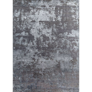 Tapis Kavi gris et noir noué à la main en laine et soie de bambou, épaisseur 10 mm, motif abstrait rectangulaire pour la maison, le couloir, projet Error Esk-431 - Product Image 1