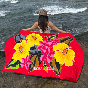 Experience Bali vibrant charm with our Summer Collection unique hand painted rayon sarongs featuring exquisite floral designs - Product Image 2
