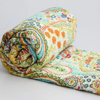 Couverture Kantha vintage cousue à la main, réversible, moderne, édredon floral, coton écologique, couvre-lit traditionnel indien