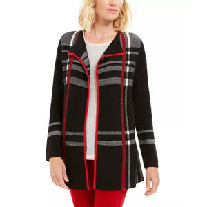 Cardigan Floreale da Donna Charter Club con Bottoni Decorativi a Quadri, Lungo e Casual per Tutte le Stagioni - Nero Taglia XX-Large - Product Image 1