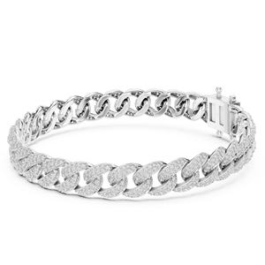 Pulsera de Eslabones Cubanos de Oro Blanco Macizo de 14 Quilates de Lujo, con Diamantes Cultivados en Laboratorio con Certificación IGI, Unisex, 12 g, para Fiestas - Product Image 2