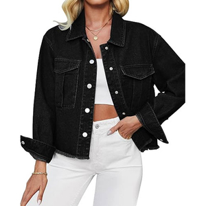 Veste en jean pour femmes élégantes vêtements d'extérieur en jean de style japonais avec logo personnalisé et ailes d'ange Options disponibles - Product Image 1