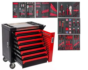 Coffres à outils roulants à 7 tiroirs sur roues avec armoire latérale, boîte à outils roulante verrouillable avec organisateur de boîte à outils