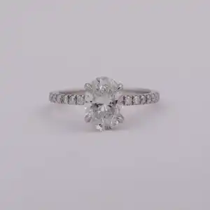 Oval Cut Pave Set Half Eternity Lab Diamond Hidden Halo Conflict Free Diamond Glamorous Engagement Ring