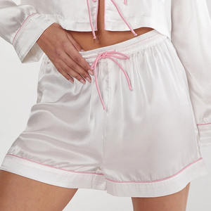 Ensemble de pyjamas en satin de soie à manches longues avec logo personnalisé pour femmes vêtements de détente 2 pièces avec haut en dentelle motif solide - Product Image 5