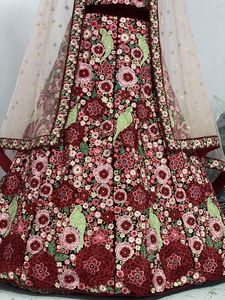 Lehenga Choli-ropa de novia para boda, 9000 terciopelo con hermosa flor bordada, multihilo y Diamante, venta al por mayor - Product Image 6