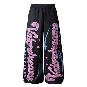 Up Felt Custom Star Print Wide Leg Sweatpants Casual 100% Cotton Fleece Sweatpants For Unisex Streetwear - Product Image 1