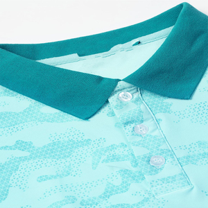 T-shirt en tricot respirant pour homme, manches courtes, coupe décontractée, boutons sur le devant, logo brodé personnalisé, impression, coton de luxe, 100% coton - Product Image 2