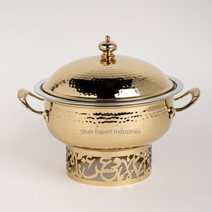 Fancy Style Metal Arabic Food Warmer Hot Pot for Gulf Wedding Tabletop Serving <b>Dish</b> Handmade Golden Serving Hot Pots - Product Image 1