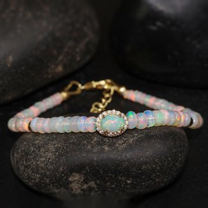 Bracelet en perles d'opale de feu blanche naturelle pour femmes breloque ovale bijoux en pierres précieuses 925 argent Sterling Rare octobre cadeau de pierre de naissance - Product Image 1