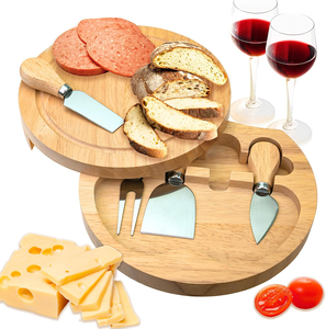 4 pièces outils à fromage plaque de découpe en bois avec tiroir coulissant planche de service à fromage en gros avec couteaux à fromage avec manche en bois - Product Image 1