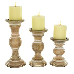 Affordable price Wooden Candle Holder Stand Antique Handmade Carved Original Vintage Wood Tall Pillar Holders Candlestick Stand