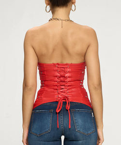 Corset bustier pour femme, style gothique, en similicuir PU, avec fermeture éclair frontale, ceinture et effet amincissant, noir et rouge - Product Image 6