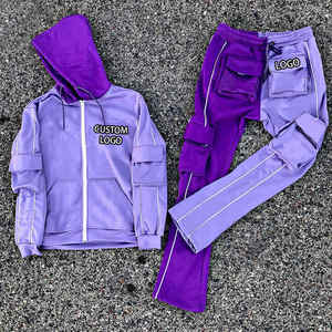 Ropa de calle con logotipo personalizado, chándal para hombre con bloque de color, chándal apilado, pantalones acampanados para hombre, sudaderas con capucha, nuevo diseño, chándal para hombre - Product Image 5