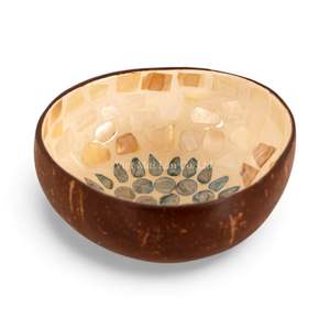 Bol en noix de coco fait à la main, laque, nacre, incrustation de coquille naturelle, accessoire décoratif écologique - Product Image 2