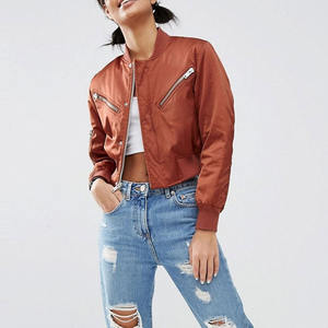 Chaquetas Bomber bordadas personalizadas para damas, ropa de calle, chaqueta Bomber con cremallera para mujer, chaqueta Bomber de satén de nailon 100% para mujer, chaqueta Bomber estándar - Product Image 5
