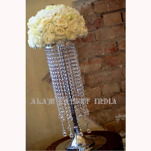 Nouveau lustre de table haut en cristal de fer, finition argentée polie à la main, taille personnalisable, décoration d'événement de mariage, design élégant - Product Image 4