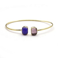 Bracelet jonc ajustable rectangulaire plaqué or 18 carats avec améthyste verte, fait main EL JOYERO pour femme