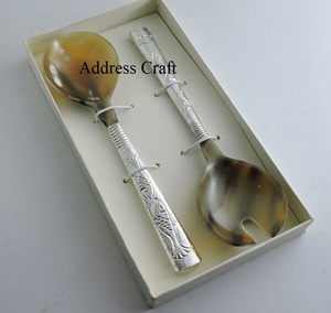 Vente chaude Salade Serveur Ensemble Corne Naturelle Fait Salade Serveur Ensemble Accessoires De Cuisine Gadgets De Cuisine Corne De Buffle Fait Couverts - Product Image 6