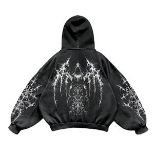 Sudadera con Capucha de Invierno para Hombre, 100% Algodón, Estilo Holgado, Bordada, con Estampado, Estilo Urbano, Panel de Color, Técnica de Lavado a la Piedra - Product Image 2