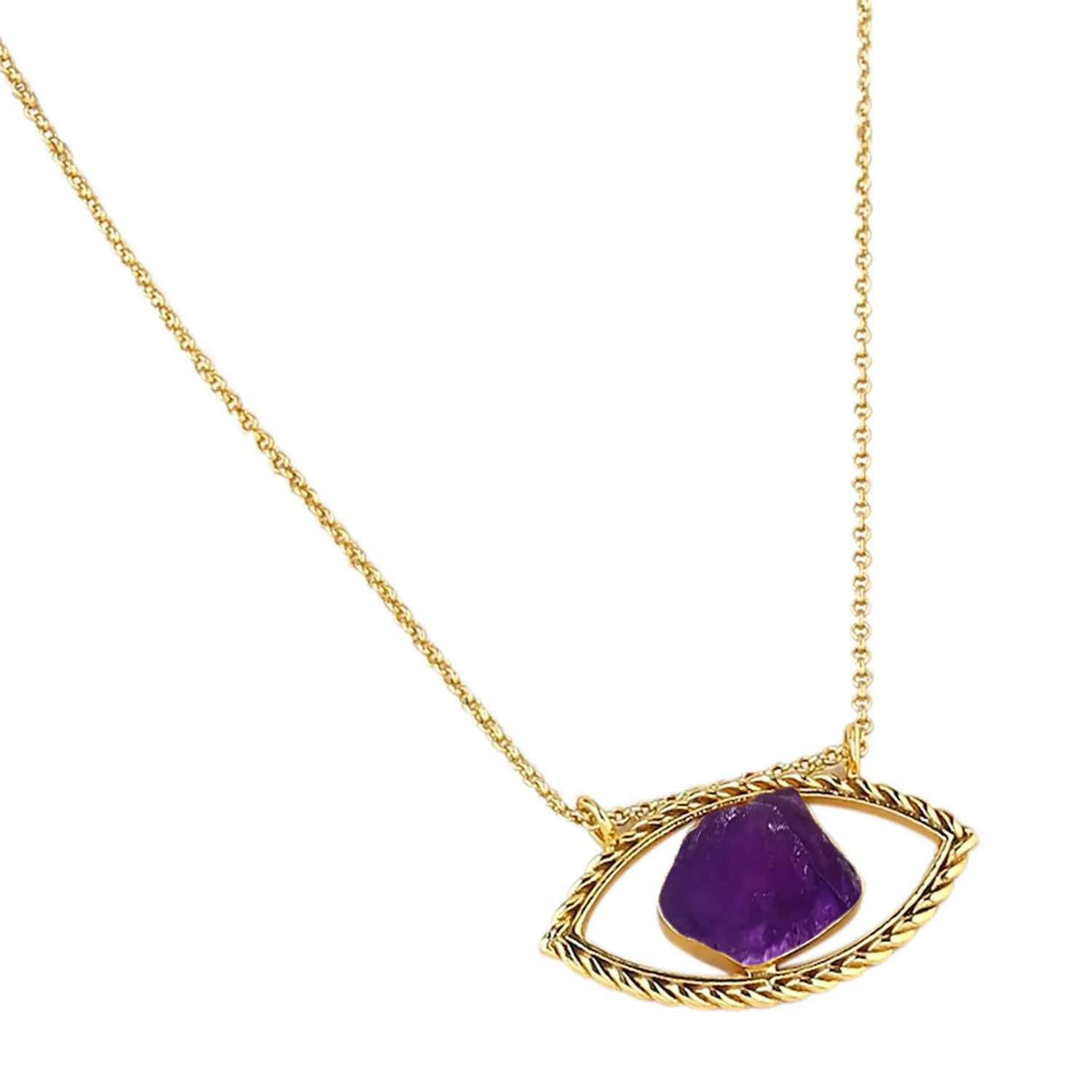 Roher Amethyst Kristall Birth stone Evil Eye Halskette Vergoldeter Birth stone Schmuck Heil kristall Evil Eye Schmuck