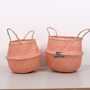 Nouveau panier de rangement pliable fait main en jonc de mer naturel mignon avec poignées fabriqué au Vietnam pour la décoration intérieure et les cadeaux - Product Image 5