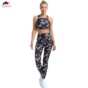 Ensemble de leggings de yoga 2pcs logo personnalisé OEM ODM pour femmes motif solide leggings de fitness course à pied taille élastique respirant yoga athlétique - Product Image 3