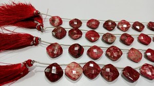 Cuentas facetadas de 14mm con forma de cojín de piedras preciosas de thulita natural vendidas por hebra 8 pulgadas de largo cuentas de gran calidad - Product Image 2