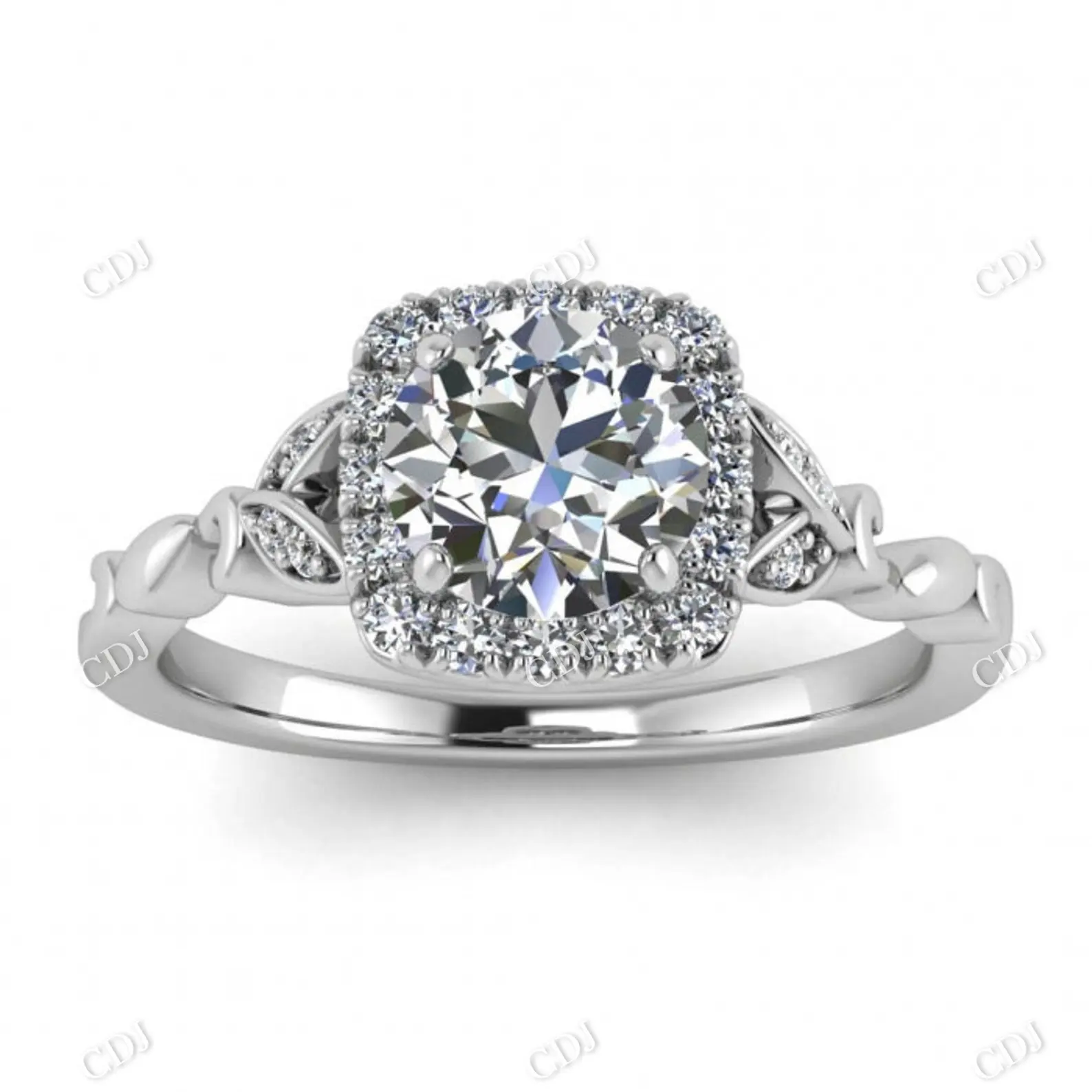 Yüksek kalite Halo ayarı Moissanite nişan yüzüğü kadınlar için 14K beyaz altın alyans güzel takı toptan fiyat CDJ tarafından
