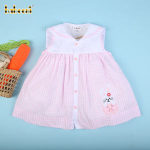 Wholesale Summer Kids Dress with 3D Bunny Applique Window Pane Design Short Sleeves OEM ODM Available! - Product Image 1