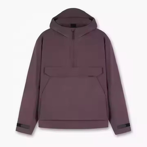 <b>Men's</b> Casual <b>Half</b> <b>Zip</b> Windbreaker <b>Jacket</b> Custom Logo Waterproof Pullover Big Front Pocket Lined Denim Fabric 3D Embroidered - Product Image 5