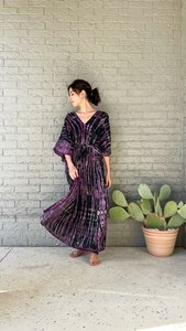 Wholesale 100% Cotton <b>Tie</b> Dye Printed V Neck Kaftan High Summer Beach Dress 6XL Size <b>Purple</b> Solid Pattern Women's Boho Back - Product Image 3