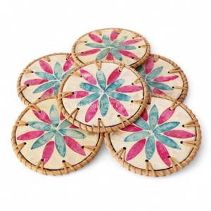 Sous-verre bohème en nacre avec bord en rotin tressé à la main pour boissons et décoration intérieure – Fabriqué au Vietnam - Product Image 4