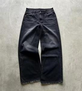 Pantalones Vaqueros de Mezclilla para Hombre, Estilo Vintage, Lavado Desgastado, Pierna Recta, Algodón, Color Azul y Negro, Personalizados de Alta Calidad - Product Image 5