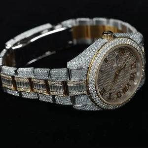 Montre mécanique Hip Hop de luxe ton or Moissanite diamant bande personnalisable de haute qualité en acier inoxydable résistant à l'eau analogique - Product Image 2