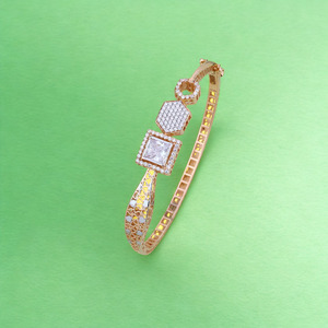 Designer Gold Diamond Bangle for Women Lightweight Filigree Pattern Square Stone <b>Fashion</b> <b>Jewellery</b> Perfect for Daily Wear - Product Image 2