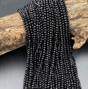Natural Black Onyx 15 Inch Rondelles Round <b>Ball</b> Shape Faceted Beads for Jewelry Like Anklet <b>Bracelet</b> for Women 1 Full Strands - Product Image 3