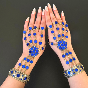 Collar Afgano Kuchi Tradicional Ultra Largo con Piedras Rectangulares Azul Zafiro, Gargantilla de Metal Plateado Hecha a Mano - Product Image 3