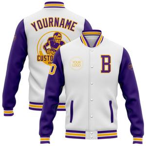 Blouson aviateur personnalisé blanc violet-or veste bicolore Varsity Letterman à pression intégrale coupe-vent streetwear veste universitaire vintage pour homme - Product Image 1