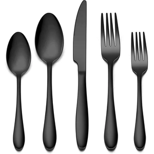 Vajilla juego de cubiertos negros de acero inoxidable cena cuchillo cuchara tenedor hogar cocina restaurante vajilla boda evento decoración 2024 - Product Image 3