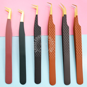 Nueva extensión de pestañas, pinzas clásicas para pestañas, pinzas para punta de fibra de pestañas, Punta dorada de 90 grados, ventilador ligero, pinzas para volumen de arranque - Product Image 1