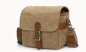 Vintage Luxury Portable Canvas Genuine <b>Leather</b> <b>Crossbody</b> <b>Bag</b> Adjustable Strap for Outdoor Travel Leisure Photography SLR <b>Camera</b> - Product Image 2