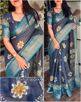 Kombinasi Anggun Antara Cetakan Batik Berat & Tenun, Saree Kasual Modern dari Katun Modal Sutra Rayon Grosir