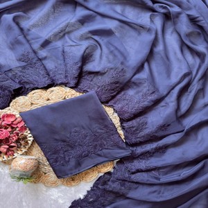 Saree en soie Tebby doux élégant avec bordure en cuir chevelu et chemisier de course multi-fils avec bordure en manches - Product Image 3