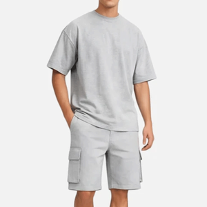 Conjunto de camiseta y pantalones cortos tipo cargo para hombre, informal, de verano, de secado rápido, transpirable, conjunto de 2 piezas de ropa informal para calle, unisex - Product Image 1