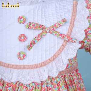 Vestido Tipo Smock Personalizable para Niñas, Modelo BB3262, Hecho a Mano con Cuello Alto Floral Rosa, 100% Algodón, OEM ODM para Niños - Product Image 4