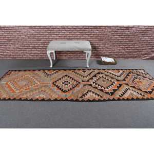 Turkish Vintage <b>Runner</b> <b>Rug</b> 3.2x9.8 ft, Orange Black Camouflage Wool <b>Rug</b> - Product Image 3