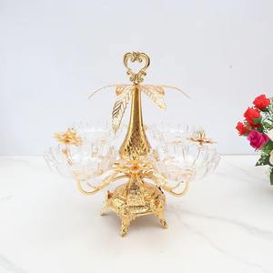 High Standard Crystal <b>Glass</b> Gold Desert Metal Luxury Home Decors 2 Tiered Dry Fruits And Chocolates Tray - Product Image 2