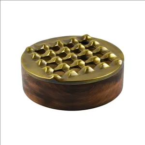 Marvelous Design Round Wooden and Gold Metal Ash Tray Wholesale and Suppliers Handmade Direct Factory Sale New Arrival