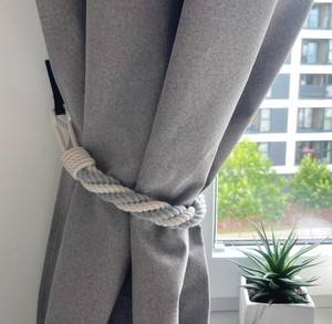 <b>Gray</b> and White Cotton Rope <b>Curtain</b> Tieback Four Strand Twist Handmade Holder - Product Image 2